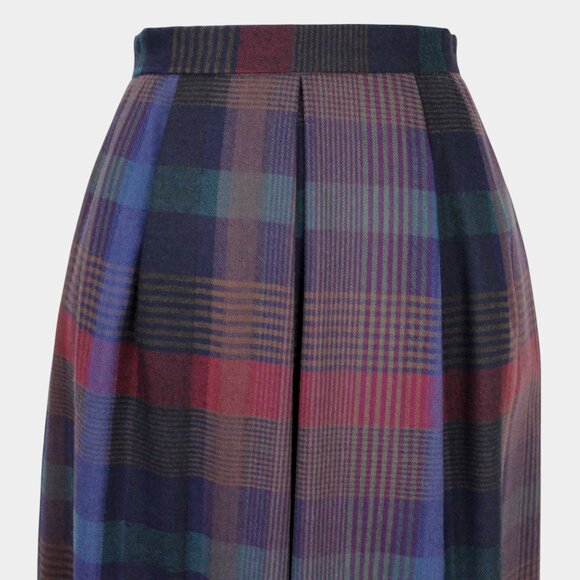 Vintage 70s / 80s Pleated Purple Plaid Midi Skirt w/ Pockets Size Small - Picture 3 of 7
